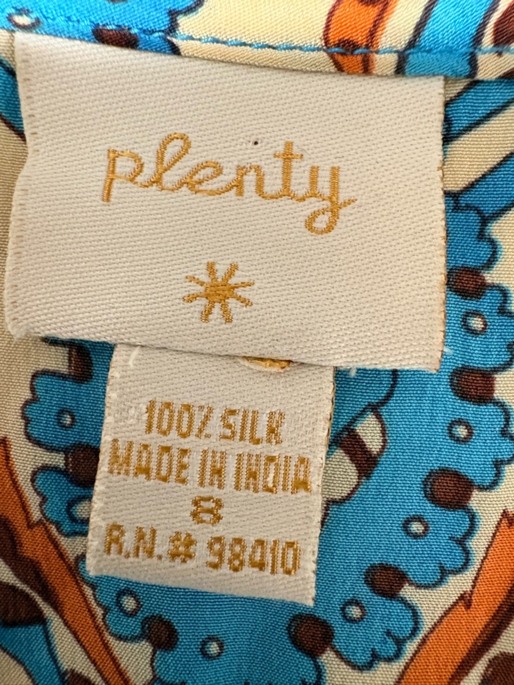 Plenty by Tracy Reese  Silk Turquoise Printed V-Neck Midi Wrap Dress w Rope Tie - Picture 8 of 15